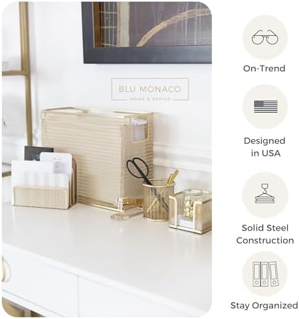 BLU MONACO | Gold Desk File Folder Organizer Set | Desktop Hanging File Organizer with Letter Size Holder | Hanging File Folders Organizer Office Accessories - Image 2
