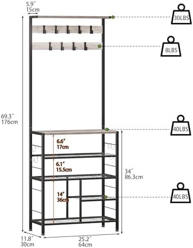 GiftGo Vintage Large 5-Tier Hall Tree with Console Table Entryway Coat Rack Floor Standing Shoes Rack Storage Shelf Organizer for Home Office Bedroom (Greige) - Image 2
