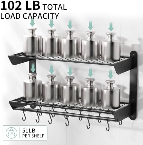 SUNTECH 31 Inch Pot Rack Wall Mounted, 2-Tier Wall Organizer for Pans, Pot - Image 4
