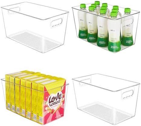 YIHONG 4 Pack Clear Storage Bins, Pantry Organizer Bins with Handle, XL by YIHONG