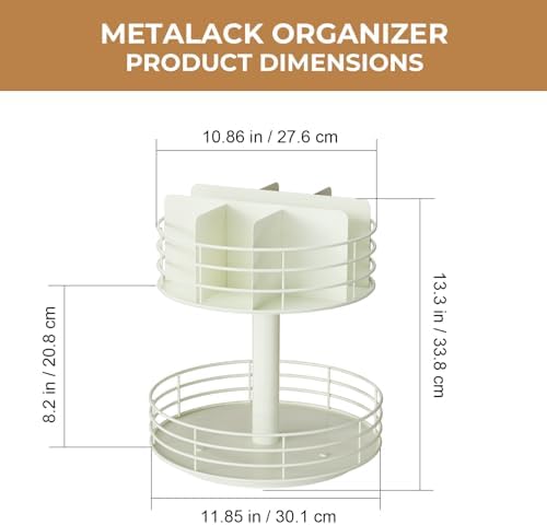 Snack Organizer - Versatile Snack Storage 2 Tier Lazy Susan with Convenient Grab-and-Go Design, Metal Snack Holder for Home, Office, Breakroom, 12.13" L x 12.13" W x 12.56" H (Matte White) - Image 2