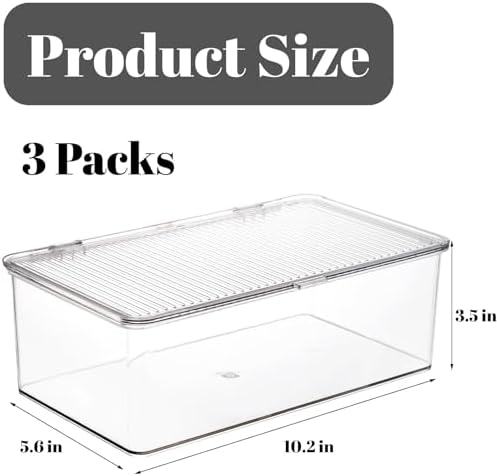 ZENFUN Set of 3 Small Stackable Storage Bins with Hinged Lid, Acrylic Organizer Box, Clear Makeup Organizer Box, Cosmetic Case for Home, Office - Image 2