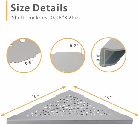 WELLUP Corner Shower Shelf Brushed Nickel 2 Pack,10" Shelf for Tiled Wall - Image 2