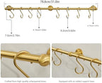 31 Inch Brass Pot Rack Wall Mounted, Kitchen Rail with Hooks for Pots, Pans, Mugs and Utensils, Segmented Wall Hanging Rack, Includes 8 S-Hooks - Image 2