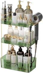 Aveniee Bathroom Counter Organizer,3 Tier Skincare Perfume Countertop Storage with Hair Dryer Rack and Toothbrush Holder, Cosmetic Makeup Tray for Vanity - Green by Aveniee