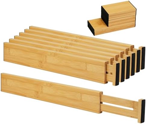 EcoFives Adjustable Bamboo Drawer Dividers with Inserts, Expandable Spring-Loaded Drawer Organizer for Kitchen, Clothes, Tools, Silverware, Bamboo Organizer Separators - 6 Large Pieces - Image 7