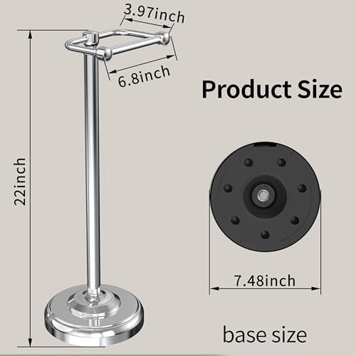 Toilet Paper Holder Stand, Toilet Paper Holder Free Standing,Post Pivoting Design & Stable Weighted Base SUS304 Stainless Steel for Bathroom (Chrome) - Image 6