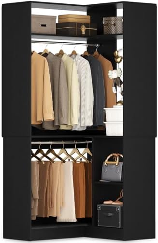 Aheaplus Corner Closet System with Shelves, L Shaped Walk-in Closets, Black by Aheaplus