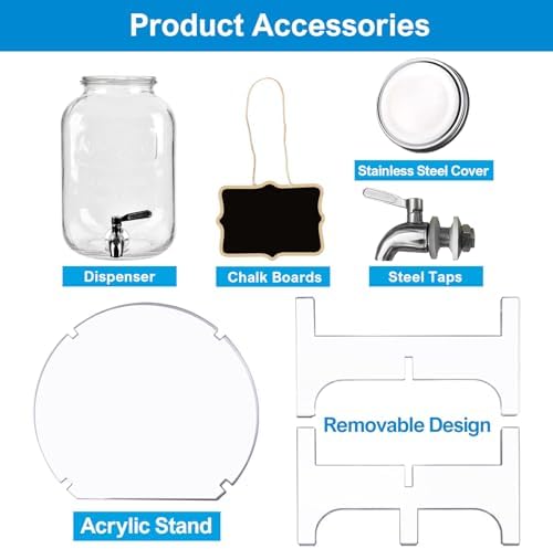 1 Gallon Glass Drink Dispenser with Acrylic Stand, Airtight & Leakproof Lemonade Sun Tea Jar with Lid and Spigot, Beverage Dispenser for Parties, Weddings, Lemonade & Laundry Detergent Dispenser - Image 5