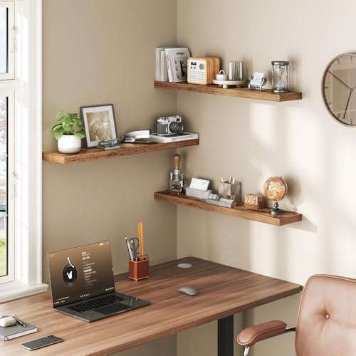 RALGEND Floating Shelves for Wall, 1.5" Thick Wall Shelf Set of 3 with Invisible Brackets, L31.5 x W7.9 Hanging Shelves Farmhouse Home Decor for Bathroom, Living Room, Bedroom, Rustic Brown 8301BJP3BF - Image 6