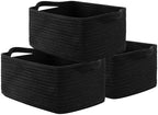 OIAHOMY 3 Pack Storage Baskets for Shelves Cotton Rope Storage Bins Black by MasterofSpaceOptimization