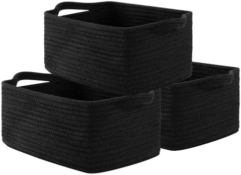 OIAHOMY 3 Pack Storage Baskets for Shelves Cotton Rope Storage Bins Black by MasterofSpaceOptimization
