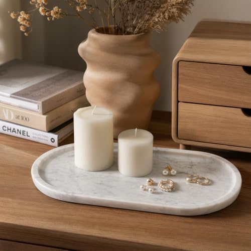 White Gray Oval Natural Marble Tray, 12"x6" Decorative Marble Bathroom Tray, Premium Marble Tray for Bathroom Counter Dresser Vanity Dish Holds Jewelry Perfume Keys Candles Trinkets - Image 7