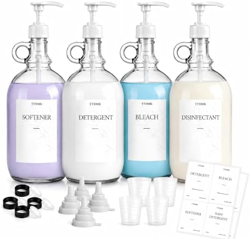 4 PCS 64 Oz Glass Liquid Laundry Detergent Dispensers with Pumps by TTDMKprovidesyouwithqualit