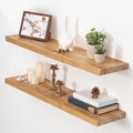 Fun Memories Floating Shelves for Wall, 36"x9.3" Rustic Solid Elm Wood Shelves, Heavy-Duty Wall Mounted Shelf with Invisible Brackets, Set of 2 for Living Room, Bedroom, Kitchen, Natural Finish by FunMemories
