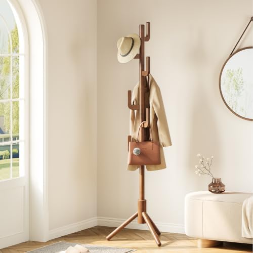 Yoobure Solid Wood Coat Rack - Cactus Coat Tree Freestanding with 8 Hooks, Coat Hanger Stand with 3 Adjustable Sizes for Jacket, Hat, Clothes Stands for Hall, Entryway, Bedroom, Office, Living Room - Image 2