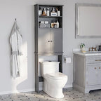 Over the Toilet Storage Cabinet, 75 in Bathroom Cabinet, Grey by Meilocar