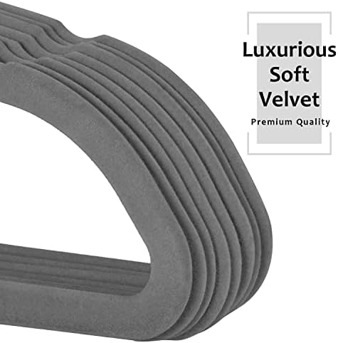 VECELO Premium Velvet Clothes Hangers Suit Heavy Duty (100 Pack)-Non Slip & Space-Saving with 12 Finger Clips & 2 Tie Rack Excellent for Men and Women,Gray - Image 3