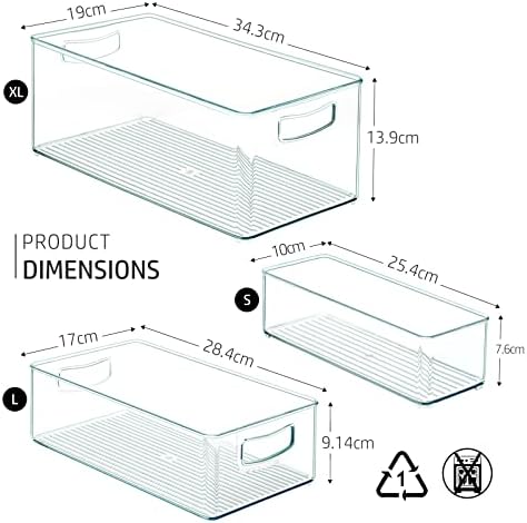 Hudgan 8 PACK Stackable Pantry Organizer Bins (3 Size) - Clear Fridge Organizer for Kitchen, Freezer, Refrigerator, Cabinet - Plastic Storage Container with Handle for Home - Image 6