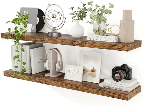 Floating Shelves for Wall, 48 in Long Rustic Wall Shelves Set of 2 by Feihorrm