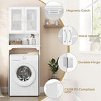 Yaheetech Slim Over the Toilet Storage Cabinet, Frosted Glass Doors, White - Image 6