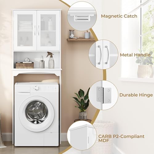 Yaheetech Slim Over the Toilet Storage Cabinet, Frosted Glass Doors, White - Image 6