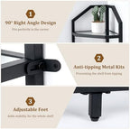 5-Tier Corner Shelf Stand, Black Corner Bookshelf, Bathroom Storage Rack Shelf, Plant Rack, Tempered Glass, Steel Frame, Modern Style for Living Room, Bathroom, Kitchen, Metallic Black - Image 4
