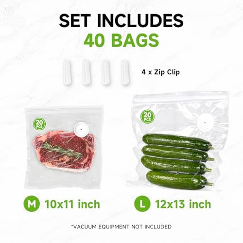 Vixino Vacuum Sealer Bags, 40 Reusable Vacuum Sealer Bags for Food Storage, BPA-Free, Meal Prep and Sous Vide Cooking,Works for Handheld Sealer and Vac Sealer Machine with External Vacuum Systems - Image 2
