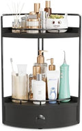 2-Tier Corner Bathroom Counter Organizer with Drawer, Black by Unknown
