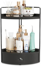 2-Tier Corner Bathroom Counter Organizer with Drawer, Black by Unknown