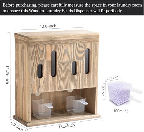 Wood Scent Bead Dispenser, Besuerte 2-in-1 Wall-Mounted Laundry Beads Dispenser & Powder Laundry Detergent Dispenser, Powder Detergent Dispenser For Laundry Room Organization And Storage, Rustic Brown - Image 2