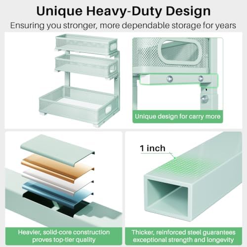 Under Sink Organizer, 1-Pack 3-Tier Height Adjustable Thickened Metal Pull out Cabinet Organizer Shelf, Slide out Storage Drawer Rack for Bathroom Kitchen Pantry Home Organization, LightBlue - Image 6