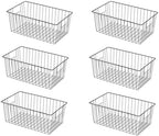 16inch Freezer Wire Storage Organizer Baskets, Household Refrigerator Bins with Built-in Handles, Black, 6PACK by Y.Z.Bros