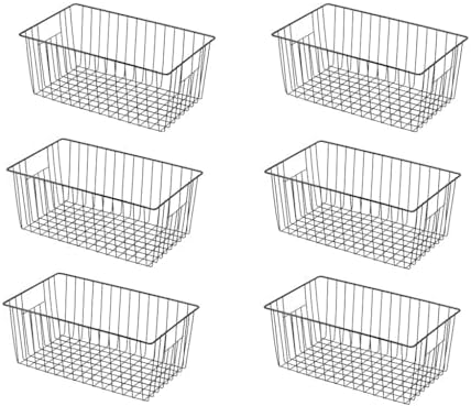 16inch Freezer Wire Storage Organizer Baskets, Household Refrigerator Bins with Built-in Handles, Black, 6PACK by Y.Z.Bros