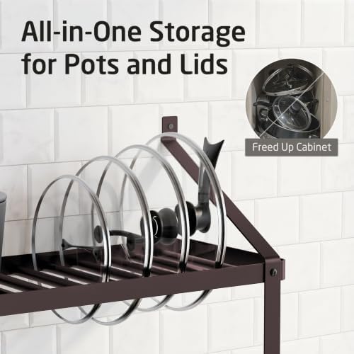 KES 150 lb High-Capacity Oil Rubbed Bronze Pot Rack Wall Mounted with Pot Lid Holder, 34 Inch Heavy-Duty Pots and Pans Hanging Rack with 20 Hooks, Drilling Template Provided for Easy Install - Image 6