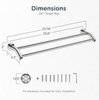 FORIOUS Double Towel Bar 24", Bathroom Towel Holder Rod Wall Mounted Chrome - Image 2