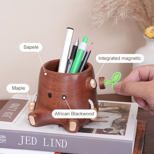 Stump Pen Holder – Cute Wooden Desk Organizer, Fairy Tale Tree Stump Pencil Cup for Stationery, Makeup Brushes, Dried Flowers, Solid Wood Desktop Decor Gift - Image 3