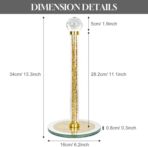 Paper Towel Holder Stand,Gold Countertop Paper Towel Roll Dispenser Holders with Round Base, Tissue Countert Filled with Crystal Sparkly Crushed Diamonds House Decor for Kitchen Bathroom，Heavy Weight - Image 4