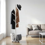Off-White Moveable Tree Metal Coat Rack with Basket Freestanding 65" - Image 3