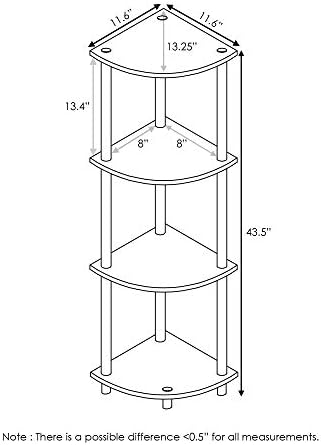 Furinno TURN-N-TUBE Corner Shelf, 4-Tier Corner Bookshelf, Display Storage Shelves with Open Shelves, for Organization and Storage, Living Room, Home Office, Garage, Espresso - Image 3