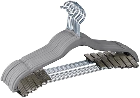 Simplify 24 Pack Velvet Hangers with Clips | Skirt and Pants | Slim Space Saving | Closet Organization | Non-Slip | Prevent Creases | Swivel Neck | Durable | Grey by Simplify