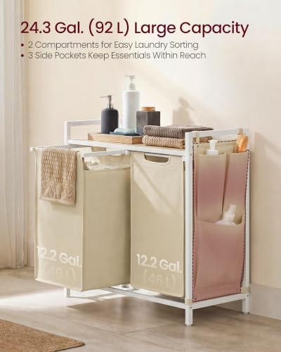 VASAGLE Laundry Hamper with Shelf, 2 Pull-Out Bags, 2 x 12.1 Gallons (46 L) - Image 3