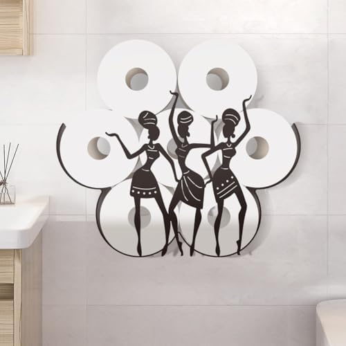WADORN African Tribal Women Metal Toilet Paper Holder, Ethnic Dance Decorative Metal Toilet Paper Storage for Extra 8 Rolls Black Freestanding Rustic Wall Mounted Organizer for Restroom Bathroom by WADORN