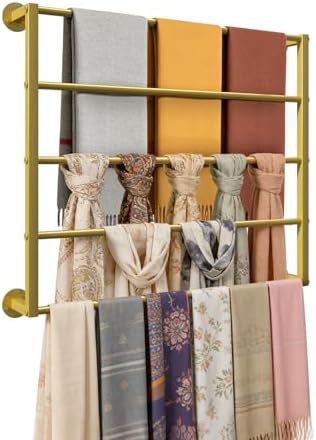 Wall Mounted Scarf Rack, Hijab Hanger Organizer (Gold, 5T-27.6×23.6IN) by FWTXZTER