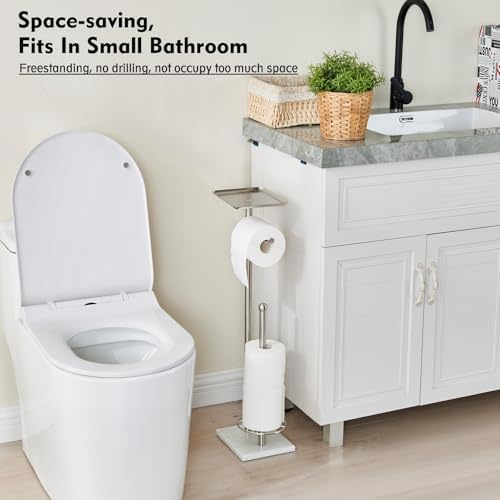 Toilet Paper Holder with Shelf, Free Standing Toilet Paper Holder with Storage - Toilet Paper Stand for Holding Extra 3 Rolls, Tissue Holder for Bathroom (Brushed Nickel with Marble Base) - Image 6