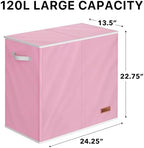 Simple Houseware Double Laundry Hamper with Lid & Removable Bags, Pink - Image 2