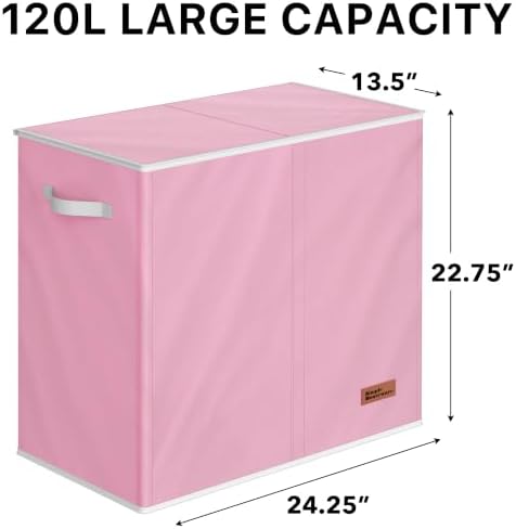 Simple Houseware Double Laundry Hamper with Lid & Removable Bags, Pink - Image 2