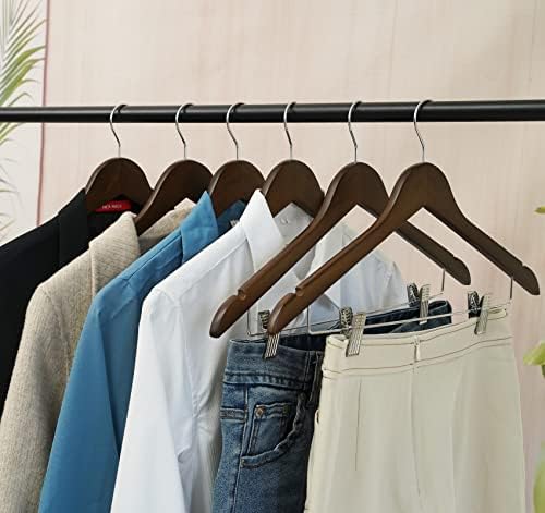 Wooden Clothes Hangers with Clips, 16Pack Wood Skirt Hangers with Clips, High-Grade Selected Walnut Wood Hangers with Sturdy Metal Clips for Pants, Suit, Heavy Winter Coat, Jacket, Formal Dress - Image 7