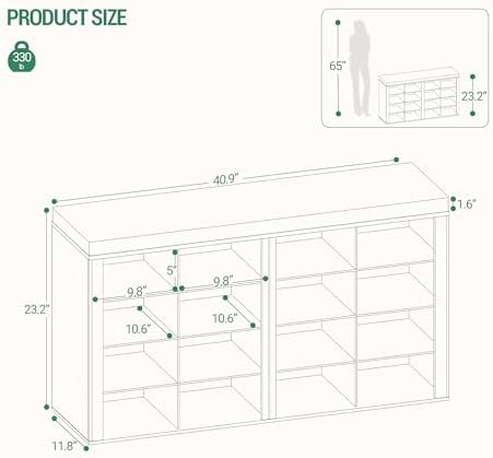 Hzuaneri Shoe Storage Bench with Cushion, Entryway 16-Cubby Shoe Rack - Image 2
