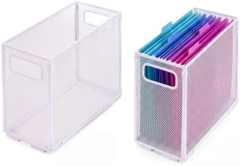 Zhengmy 2 Pcs Hanging File Organizer Letter Size File Holder Metal Mesh Filing Box Desktop Folder Letter Storage Cabinets Magazine Holder with Handles for Home Office School Document (White) by Zhengmy
